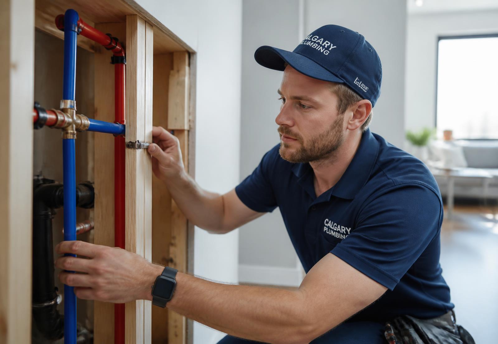 SOBO plumber installing new PEX water lines during a Calgary Poly-B replacement